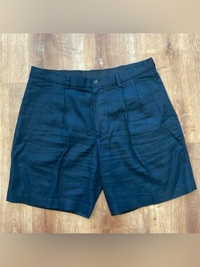 Brooks Brothers 346 100% Linen Shorts Mens 38 Pleated Black Lightweight Summer